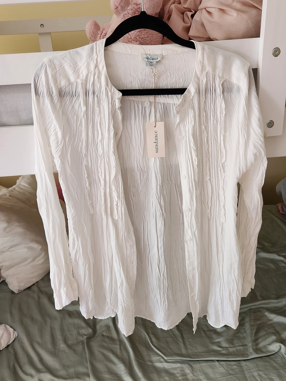 NWT Sundance Pintuck Vineyard Long Sleeve Top Womens Small Button Up Shirt White - Picture 1 of 4